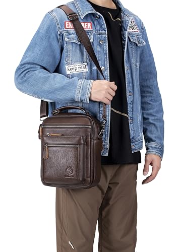 Image of Genuine Leather Shoulder Bag for Men, Medium Messenger Bag Crossbody, Mens Handbag with Multiple Pockets for Daily