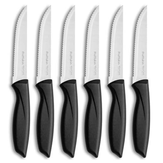 Ruffulon Coltelli a Punta per Bistecca e Carne,Set di 6 Coltelli da Bistecca In Acciaio Inox,Neri,Affilati e Seghettati,Set di Coltelli Da Cucina Professionali,Impugnatura Robusta