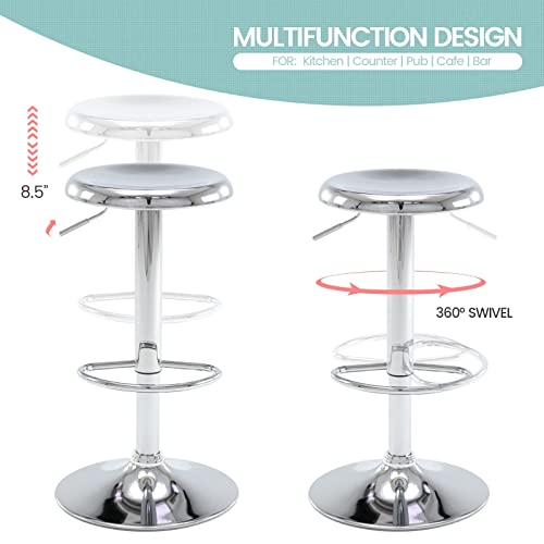 Image of Brage Living Adjustable Bar Stool, Swivel Round Metal Airlift Barstool, Backless Counter Height Bar Chair for Kitchen Dining Room Pub Cafe, 1 pc (Chrome)