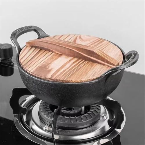Wok de hierro fundido con asas y tapa de madera 20 cm miniatura 6