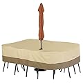 Classic Accessories Veranda Patio Table Cover with Umbrella Hole Pebble/Large/Rectangular/Oval, Outdoor Table Cover