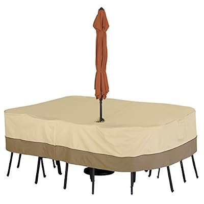 Classic Accessories Veranda Patio Table Cover with Umbrella Hole Pebble/Large/Rectangular/Oval, Outdoor Table Cover