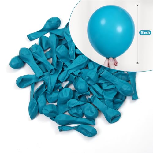 Image of KALOR Retro Peacock Blue Balloons,100 Pcs 5 Inch Mini Matte Latex Balloons for Balloon Garland Arch, Birthday Decoration, Wedding Party, Baby Shower Decorations