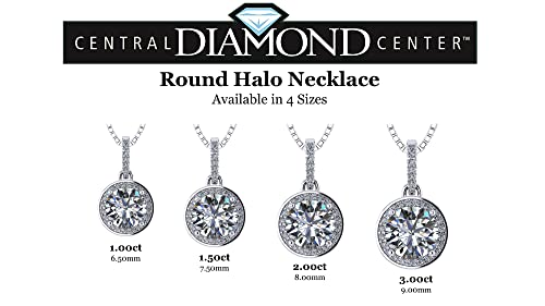 Round Simulated Diamond Solitaire Necklace/Pendant- Double Halo from 1 to 3 carat center- Sterling Silver3