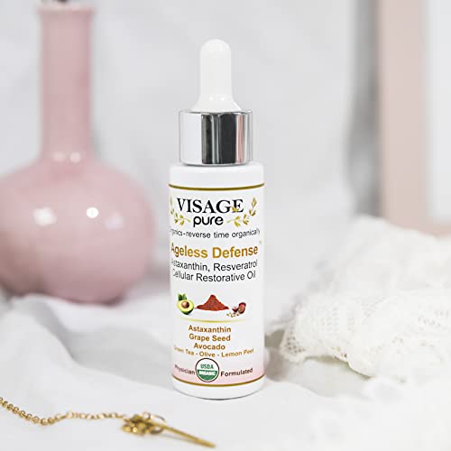 Visage Pure Ageless Defense - Most Powerful Anti-Aging Cellular Restorative Face Serum - Containts Astaxanthin And Resveratrol. Protects The Skin From Aging - Usda Organic - Physician Formulated - Research Supported #TOP7