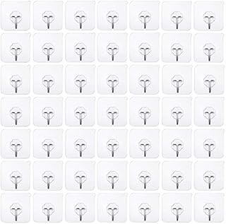50 Pack Adhesive Hooks Heavy Duty Wall Hooks Strong Adhesive Hooks 22lbs/10kg Seamless Hooks Transparent Hooks