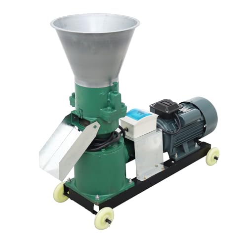 BEILOCKERY Animal Feed Pellet Mill Machine 5MM Holes Pellet Electric Feed Pelletizer with 2 Head Rollers 80-120KG/H Capacity 220V 3KW