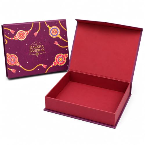 Image of Raksha Bandhan Gift Box with 12 Compartments | Premium Hard Board Festive Packaging Box with Golden Tray | Reusable Empty Gift Box for Dry Fruits Chocolates Sweets and Rakhi Gifting, Wine, Pack of 6