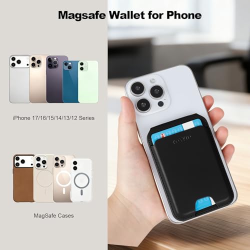 Image of Men's Magnetic Leather Wallet, MagSafe RFID Card Holder with Stand Black | magsafe phone holder wallet