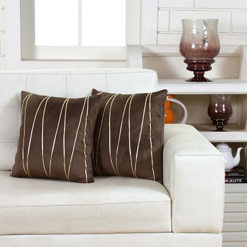 Image of Amazon Brand - Umi Gold Leather Striped Pack of 2 Throw Pillow Covers Velvet Decorative Cushion Covers Cases for Sofa Bedroom Livingroom Car 20 x 20 in Coffee Color