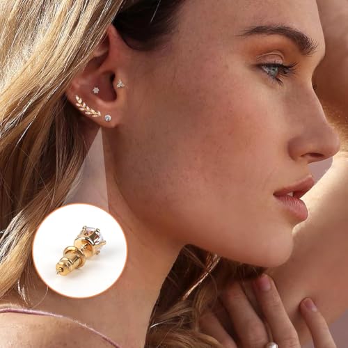 Image of SANNIDHI Earrings Set for Women Girls Gold Rhinestone Stud Earring Stainless Steel Cartilage Hypoallergenic Earrings Combo Set for Multiple Piercing
