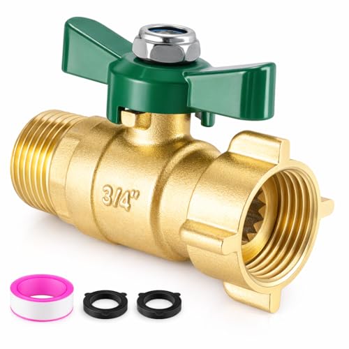 Cekwiet Full Flow Garden Hose Shut Off Valve, Heavy Duty 3/4 Inch Heavy-Duty Brass Ball Valve with 360° Rotatable Swivel Joint, Full Flow Water Hose Connector