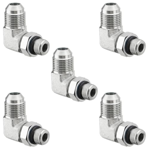 Image of 5 Pack 90 Degree Elbow Hydraulic Adapter Fittings: 1 /2 inch JIC 37 Male x #6 SAE /ORB Male, Hydraulic Hose End Connectors with Protection Cover - 6801-08-06