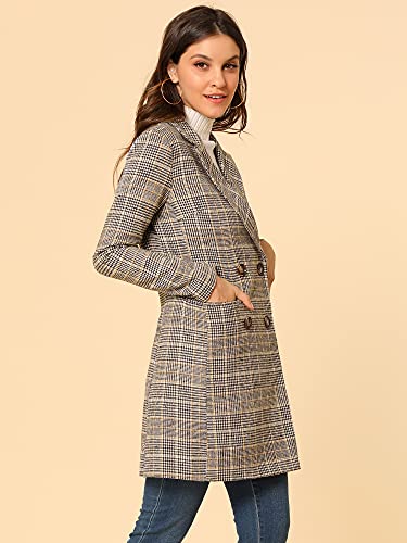 Allegra K Women's Double Breasted Notched Lapel Plaid Trench Blazer Coat4