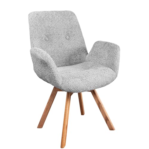 Riess Ambiente Drehbarer Stuhl Baltic - grau Natur - Bouclé Stoff Eiche Massivholz - Esszimmerstuhl mit Armlehne Schaumstoff-Polsterung