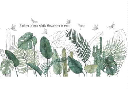 TanlabyTropical Leaves Wall Stickers Green Cactus Wall Decal Natural Plants Wall Decor DIY Vinyl Mural Art for Bedroom Living Room Offices Sofa Backdrop Wall Decoration