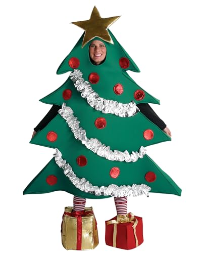 Acrawnni Erwachsenen-Weihnachtskostüm für Männer und Frauen, passendes Partykostüm, lustiges Weihnachtsbaum-Cosplay-Kleid mit Geschenkform, B-grün, Einheitsgröße