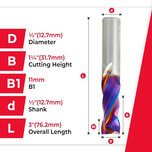 Image of Amana Tool Spektra Extreme Tool Life Solid Carbide CNC Compression Spiral Router Bit, 46188-K, 1 /2 D x 1-1 /4 CH x 1 /2 Shank x 3 Inch Long 2 Flute