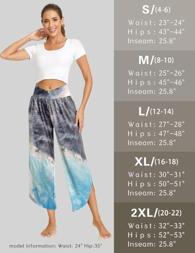 Image of TARSE Women's Wide Leg Yoga Pants Cross High Waist Flowy Split with Pockets | Comfy Lightweight Stretch, Flare Hem Cropped, Loose Dance Pants, Travel & Lounge, Everyday Casual Wear