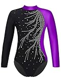 YEAHDOR Maillot Gimnasia Rítmica Niñas Manga Larga Maillot Danza Clásica Body Patinaje Artístico sobre Hielo Leotardo Ballet Ropa Bailarina Competición A Morado 13-14 años