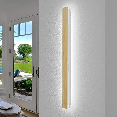 AOEH Lampada Da Parete In Legno Illuminazione Da Lunga Led Appliques Per Interni A Muro Moderna Dimmerabile Con Telecomando 36w Applique Per Camera Da Letto Soggiorno Corridoio, 100cm