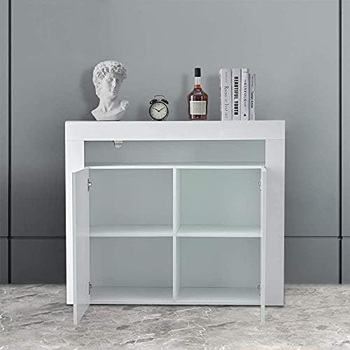 CLIPOP 2 Door LED Sideboard Cabinet, High Gloss Front Matt Body Storage Cupboard with LED Lights, Living Room Display Cabinet for Hallway Dining Room