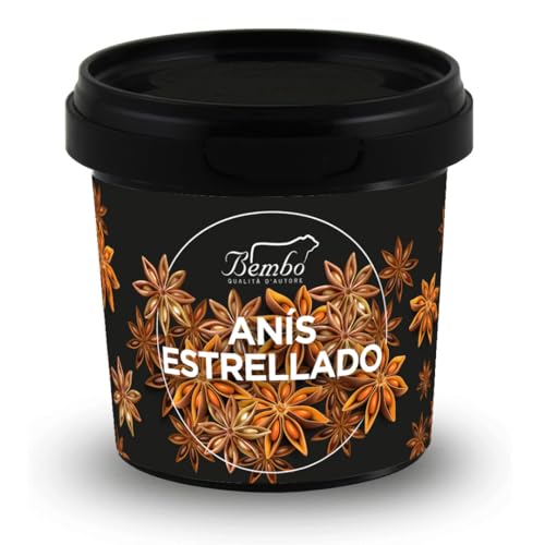 Anís estrellado Bembo 20 g - Especia de Sabor Dulce, con Regusto a Canela y Clavo - Ideal para Carnes, Pescados, para Endulzar Tés y Cafés - Especia más Usada en la Cocina Oriental