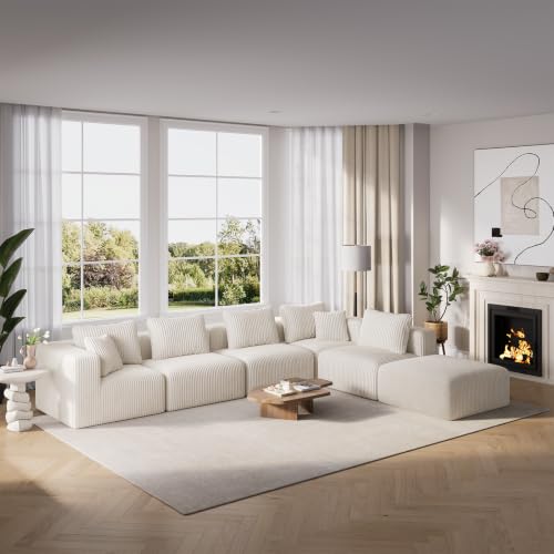 Image of Novilla 141 inch Modular Sectional Sofa, V Shape Customizable Sectional Couch, Modern Cloud Design with Smarts Coil Support, Boneless Sectional Couch for Living Room Apartment, No Assembly, Beige