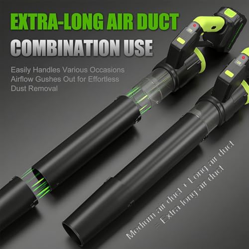 Powerful Cordless Leaf Blower 947W - 381CFM, 58m/s, 4-Speed Settings, 1500g Blowing Force, Ideal for Lawn, Patio, Gutter & Light Snow, Includes 2 Tubes, 2 Nozzles & 1 Battery
