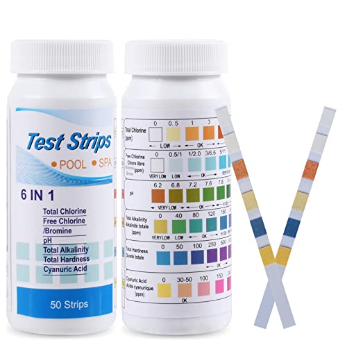 [UPGRADE 6 IN 1] Con 6 in 1, che può testare contemporaneamente sei tipi di PH, cloro totale, cloro libero, alcalinità totale, acido cianurico, durezza totale allo stesso tempo, più funzionale di una piscina a 5 o 4 vie strisce reattive.