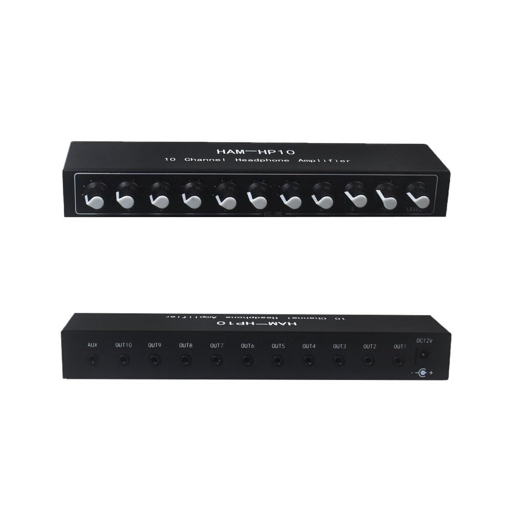 VIDOO HAM-HP10 10-Kanałowy Wzmacniacz Słuchawkowy Stereo 1 Wejście 10 Wyjść 12dB Wzmocnienie NJM4556A Jack 3.5mm DC 12-24V