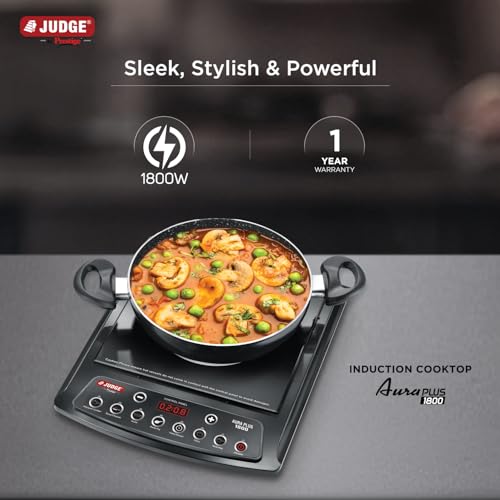 Image of Judge By Prestige Aura Plus 1800W Multiple Indian Menu Option Induction Cooktop Black | Convenient Timer Function|Push Buttons|1 Year Warranty