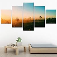 SIGNWIN 5 Panel Canvas Wall Art Setting in The Trees for Home Decorations Ready to Hang - 60