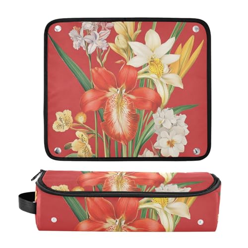 Estuche de viaje 2 en 1 para planchas y rizadores con tapete resistente al calor y espacio para secador. Diseño floral Orchid Canna Rojo miniatura 3