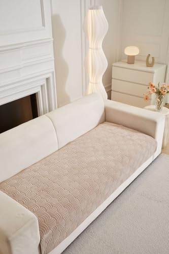 Image of HOMETHREADS Innovative Premium Velvet Sofa Cover Mat with PVC Backing for Non-Slip Comfort (C Beige, 3 Seater | 70x180cm)