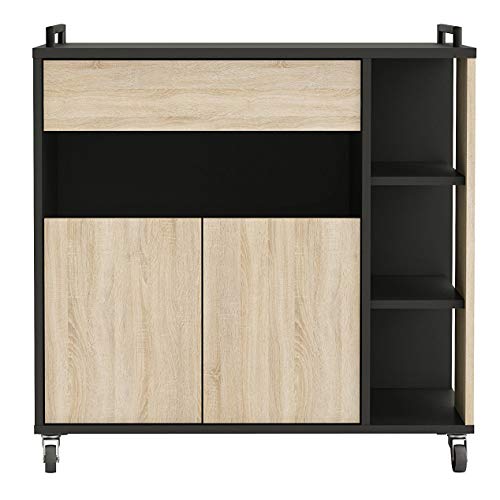 Mueble-de-Cocina-Auxiliar-para-microondas-en-Color-Negro-y-Roble-80x76cm Mueble-de-Cocina-Auxiliar-para-microondas-en-Color-Negro-y-Roble-80x76cm