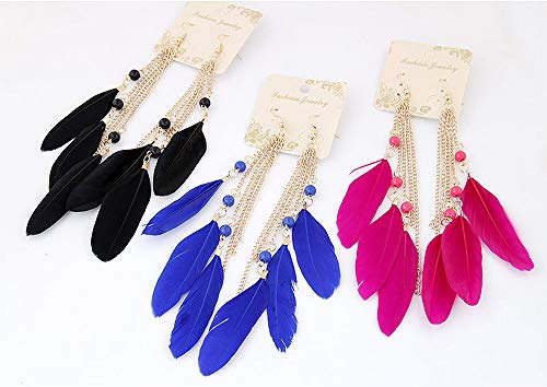 1 Pair Feather Dangle Earrings Bohemian Style Women Jewelry 3 Big Feather Tassel Hook Ear Stud Earrings with Beads- White2