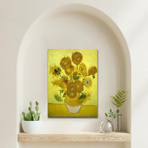 Hyfbh HYFBH-E-2308130012 Van Gogh Wall Art Giclee Canvas Prints Vase With Fifteen Sunflowers Painting Picture Reproduction Bedroom Home Decor Modern Stretched And Framed Floral Picture Artwork 12X16Inch thumb #3