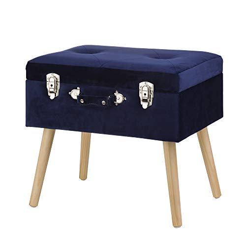 Glitzhome Storage Ottoman, Upholstered Tufted Seat Stool Decorative Wooden Legs Footrest/Footstool For Living Room, Bedroom, Navy Blue, 19.69" L #TOP10