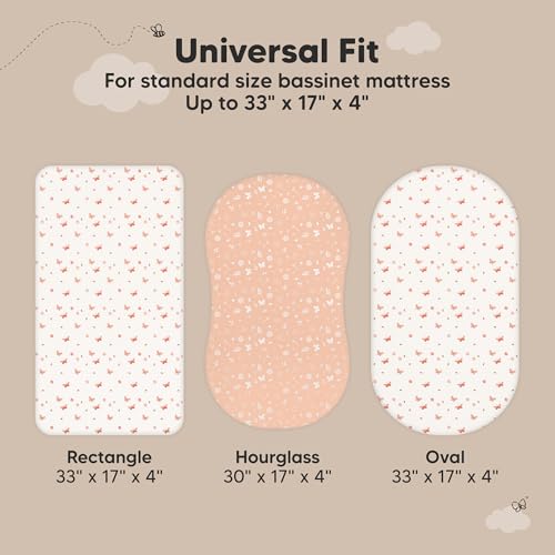 Image of 2-pk Waterproof Bassinet Sheets Girls, Boys, Cotton - 33x17 Universal Bassinet Mattress Pad Protector Cover, Compatible with Graco,Baby Delight,Chicco,Halo Bassinest Swivel Sleeper Fitted(Butterflies)