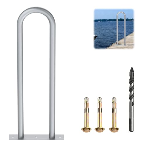 27.6" Rise Height Boat Dock Boarding Handrail, Dock & Boat Safety Grab Bar with Base Plate for Outdoor Docks, Decks & Boats (350LBs Capacity, Sliver Grey)