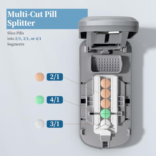 Image of Daviky Pill Cutter Splitter for Small & Tiny Pills, Dual Safety Blades | Adjustable Centering Slot, Precise 1 /2 1 /3 1 /4 Tablet Cutter, Built-in Storage, Portable & Senior-Friendly