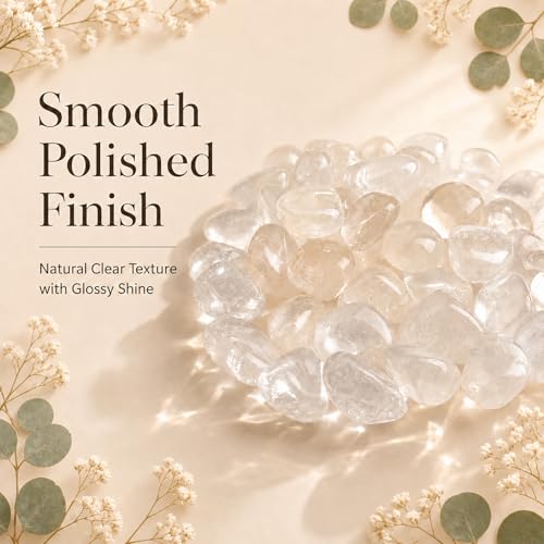 Image of Polished Stone Set Clear Quartz Crystals, 0.8 inch Handpicked Tumbled Gemstones Jasper Rocks, Pebbles for Reiki, Chakra, Healing, Home Decor