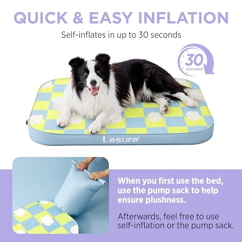 Lesure Inflatable Waterproof Dog Bed Portable Outdoor Travel Dog Bed Comfort Adjustable Support Air Mattress Crate Mat with 3 Inch Orthopedic Foam for Indoor Outdoor Dogs Blue