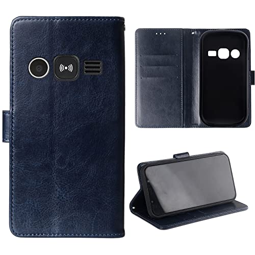 Lankashi Stand Premium Retro Business Flip Leather Case Protector Bumper For Doro 1360/1361 / 1362 2.4" TPU Silicone Protection Phone Cover Skin Folio Book Card Slot Wallet Magnetic(Dark Blue)