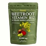 Beetroot Capsules with Vitamin B12 & Grape Seed Extract for Energy & Immunity + Nitric Oxide | High Strength 9000mg Beetroot, 1000mcg Methylcobalamin | 60 Capsules (2 Months) by Roundway Supplements