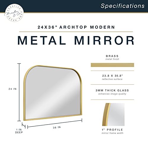 Image of MCS Master & Co. Modern Metal Large Wall Mirror, Minimalist Home Decor Mantle Arch Mirror for Living Room, Bedroom, or Bathroom, 24 by 36 Inch, Brass
