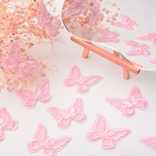 URROMA Pink Lace Butterfly Appliques for Sewing On Double Layers Lace Patches for Wedding Bride Hair Accessories (Pink, 12 pcs) - Image 3