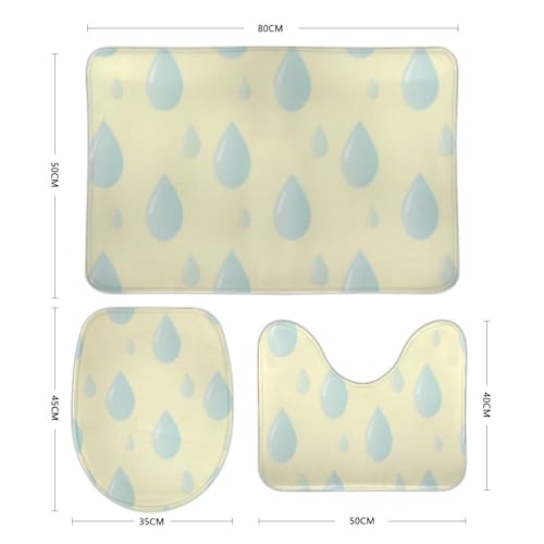 QAZPL Nuansexi Bathroom Rug Sets Drawing Water Drops Blue Color Bath Toilet Rugs Set 3 Piece Anti Slip U-Shape Contour Toilet Mat Coral Velvet Absorbent Machine Washable Bathroom Toilet Decor