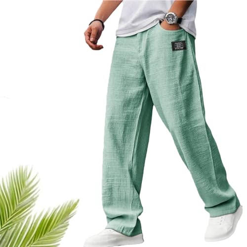 Mokaloha Mens Pants, 2025 New Men's Casual Hemp Fabric Drawstring Loose Elastic Waist Loose Pocket Trousers4